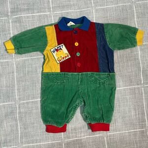 90s Vintage Colorblock Jumpsuit 3-6 Months Happy Hippo Corduroy 100% Cotton